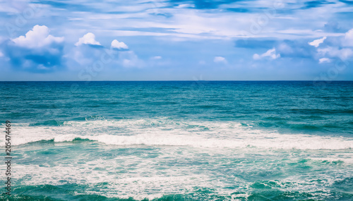 Beautiful view of sea vawes. Tropical landscape. Panorama