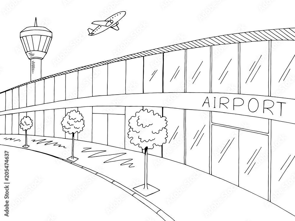 Airport graphic black white exterior sketch illustration vector Stock Vector Adobe Stock