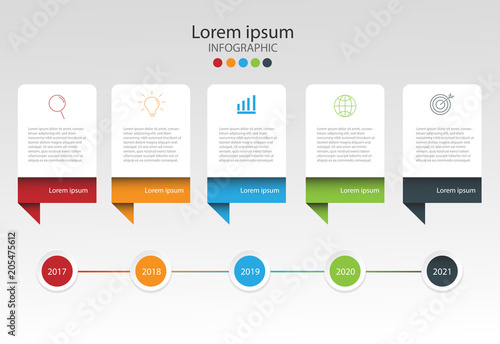 Modern design elements for business Multicolor infographics. Vector template with 5 steps