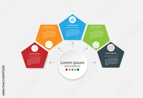 Modern design elements for business Multicolor infographics. Vector template with 5 steps