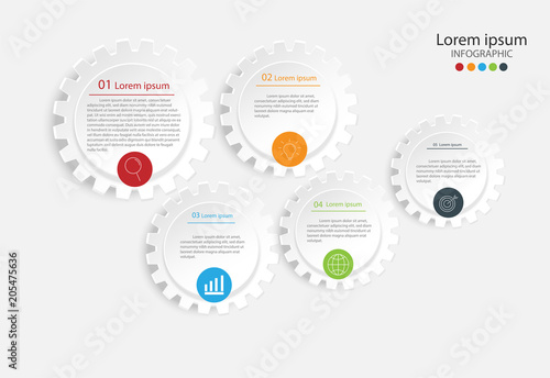 Modern design elements for business and communication technology concept Multicolor infographics. Vector template with 5 steps