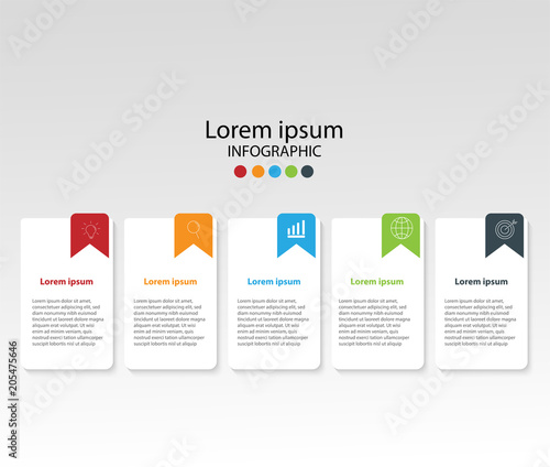 Modern design elements for business Multicolor infographics. Vector template with 5 steps