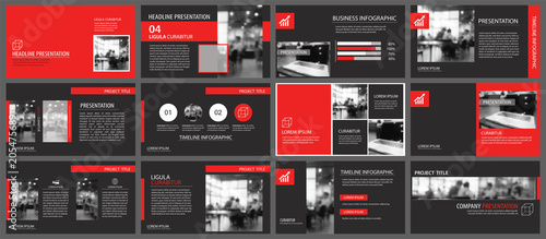 Red and black slide presentation templates background. Infographic business elements. Use for flyer, brochure, leaflet, corporate, marketing, advertising, annual report, banner modern style.