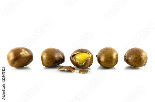 Chestnuts on white background. Isolated chestnut