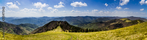 Carpathian mountains view from peak of Parashka mount, national park Skolevski beskidy, Lviv region of Western Ukraine © Petro Teslenko
