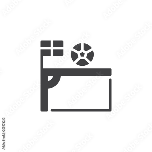 Soccer corner kick with flag and ball vector icon. filled flat sign for mobile concept and web design. Football corner kick simple solid icon. Symbol, logo illustration. Pixel perfect vector graphics