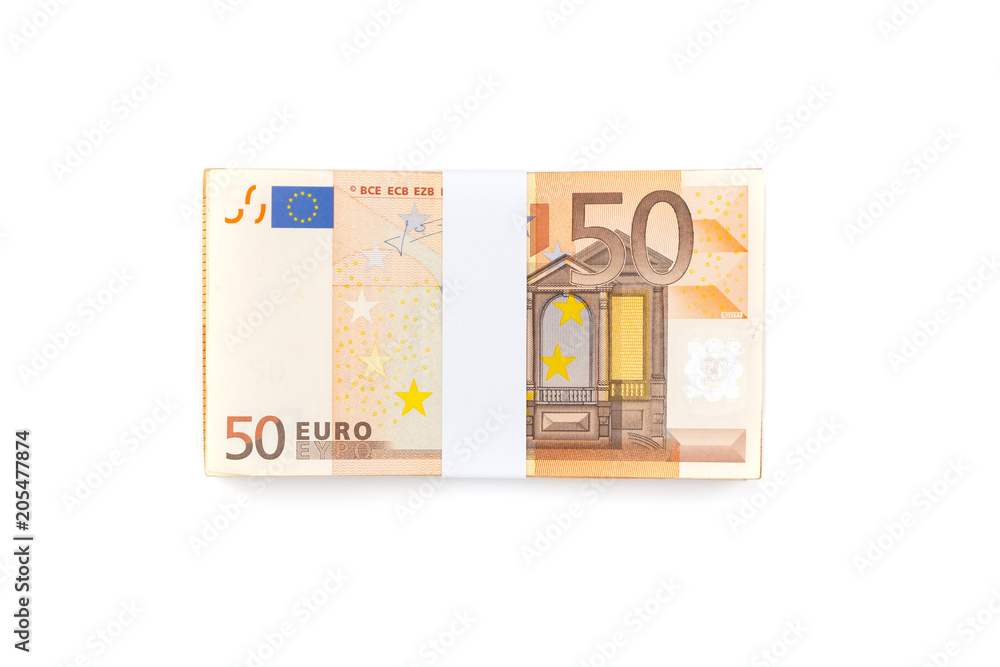 Stack of fifty euro bills isolated on white background for financial, banking and business. Stack of fifty euro bills isolated on white background for financial, banking and business.