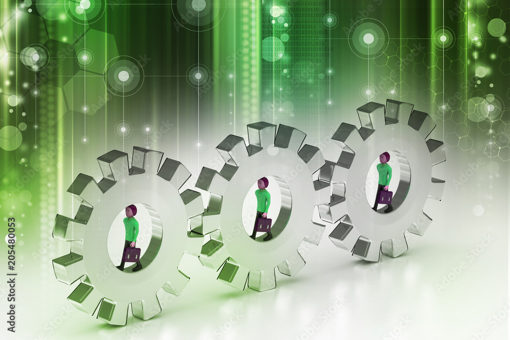3d people in gear, team work concept 3d people in gear, team work concept