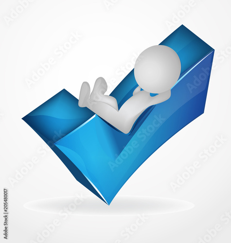 Vector 3d white people resting on a blue positive check mark symbol 