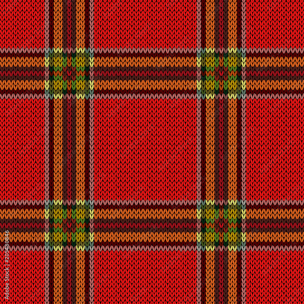 Knitting seamless pattern in red colors