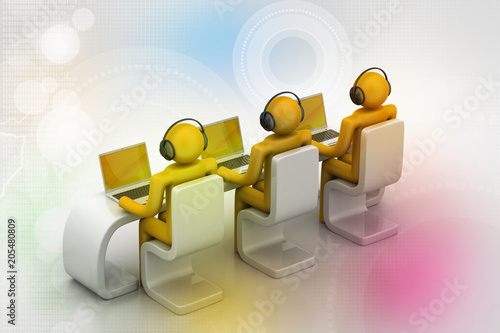3d people in a modern desk with laptop