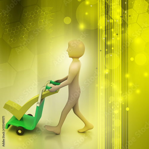 man with trolley for delivering right mark