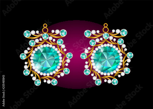 Realistic earrings or pendant necklace jewelry accessories.Gold and diamond ,vector illustration.