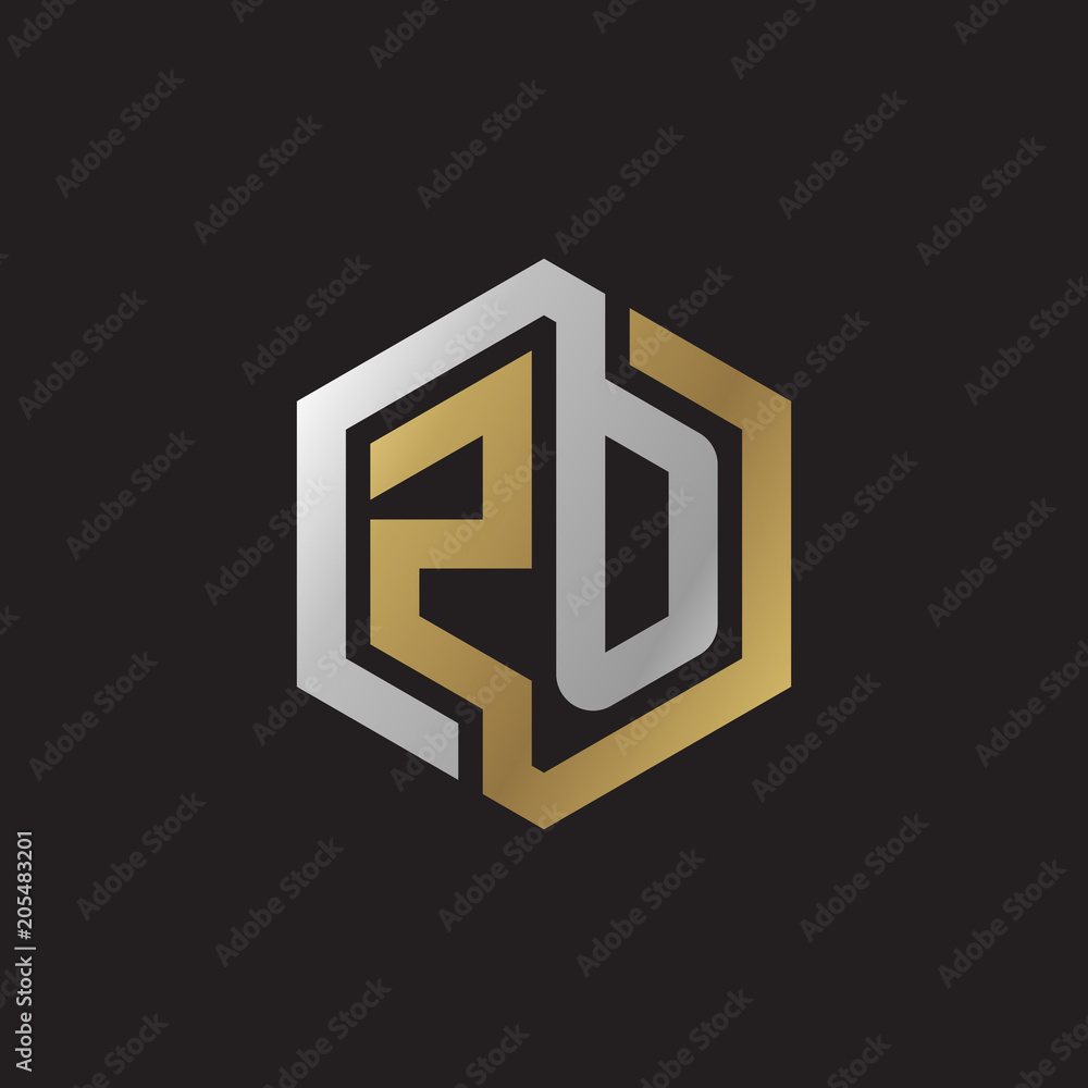 Initial letter ZO, looping line, hexagon shape logo, silver gold color on black background Initial letter ZO, looping line, hexagon shape logo, silver gold color on black background