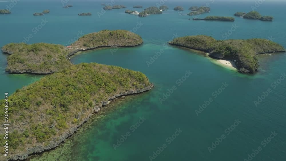 Aerial view of Small islands with beaches and lagoons in Hundred ...