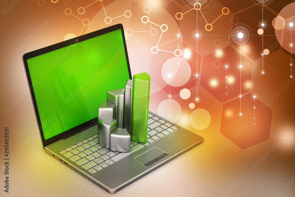 Laptop with financial graph Laptop with financial graph