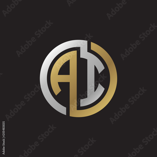 Initial letter AI, looping line, circle shape logo, silver gold color on black background