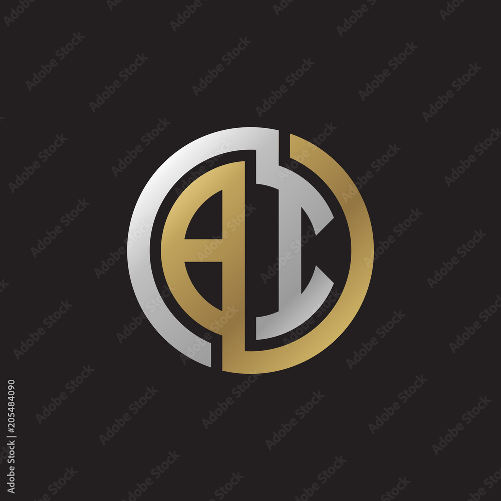 Initial letter BI, looping line, circle shape logo, silver gold color on black background Initial letter BI, looping line, circle shape logo, silver gold color on black background