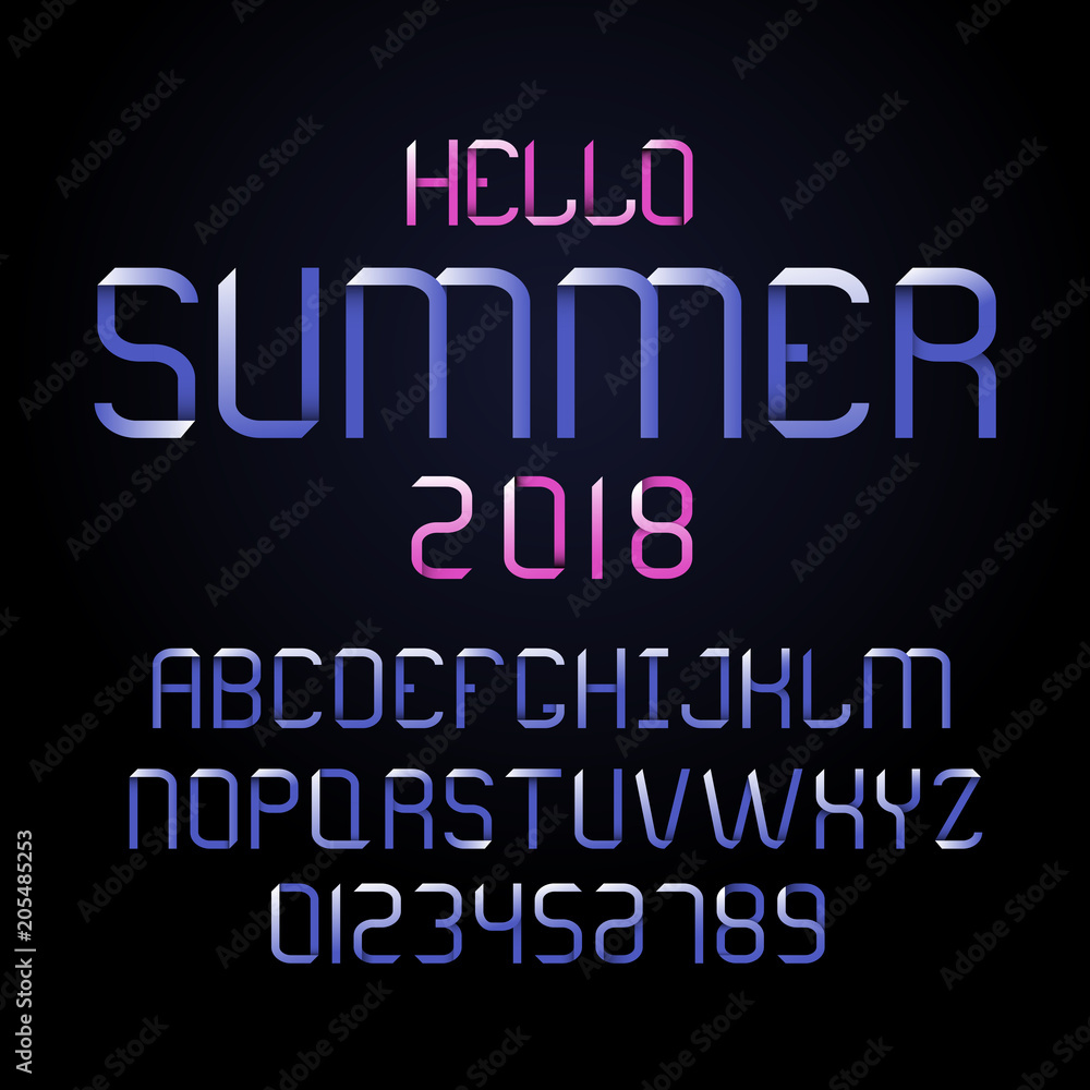 Vector modern font and alphabet. Lettering for summer.