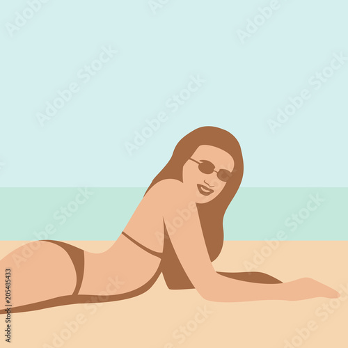sexy beautiful figure in bikini  on the beach flat