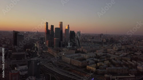 sunset sky moscow city traffic street aerial panorama 4k russia
