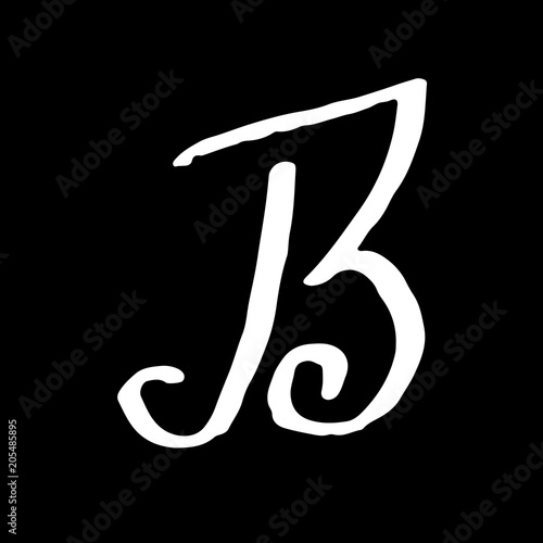 Letter B. Handwritten by dry brush. Rough strokes textured font. Vector illustration. Grunge style alphabet.