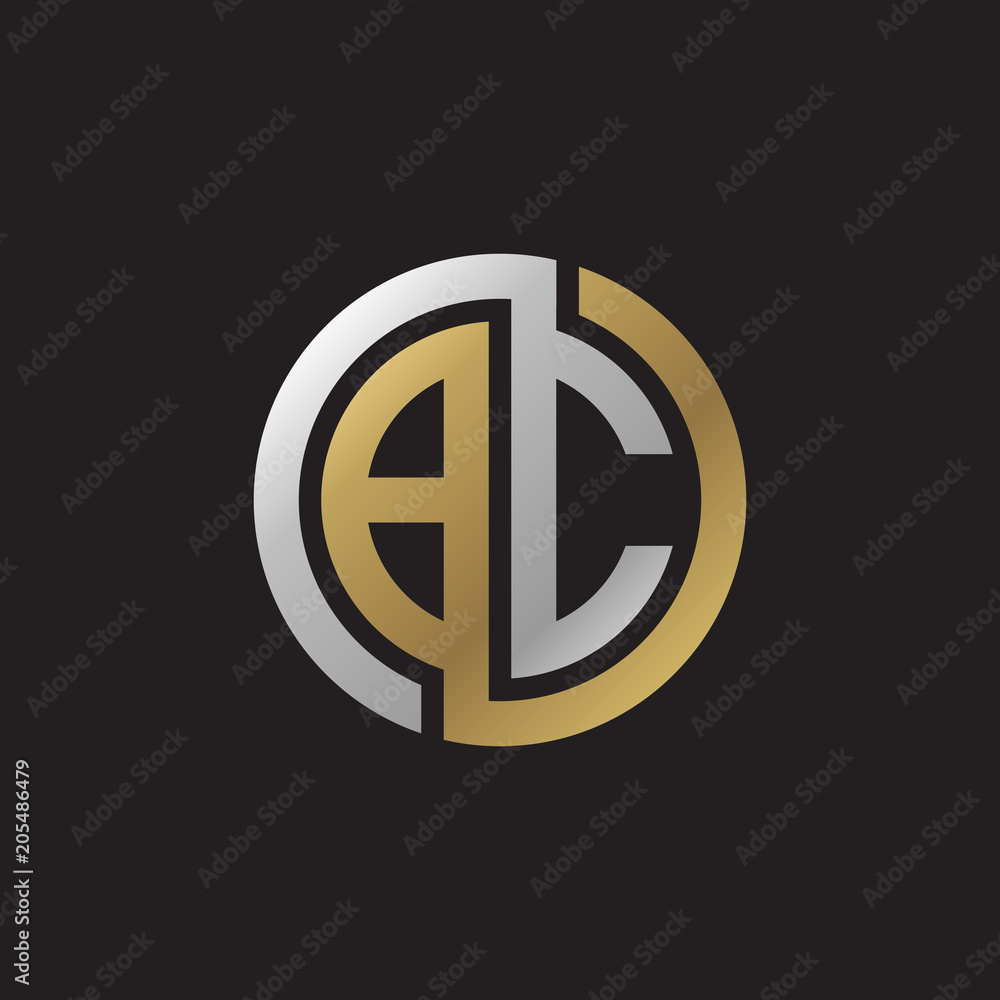 Initial letter BC, looping line, circle shape logo, silver gold color on black background Initial letter BC, looping line, circle shape logo, silver gold color on black background