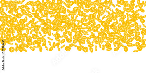 Bitcoin, internet currency coins falling. Scattered small BTC coins on white background. Exceptional wide top gradient vector illustration. Jackpot or success concept.