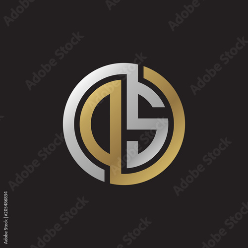 Initial letter DS, OS, looping line, circle shape logo, silver gold color on black background