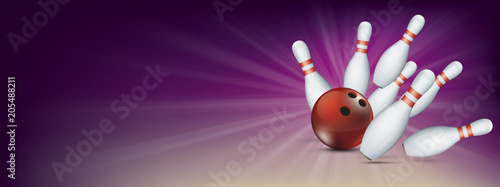 Purple Bowling Pin Deck Red Ball Strike Banner Pins