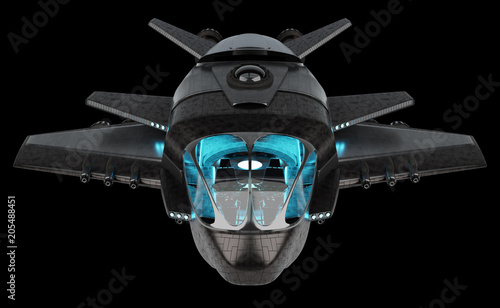Fototapeta Naklejka Na Ścianę i Meble -  Futuristic spacecraft isolated on black background 3D rendering