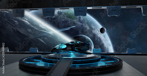 Fototapeta Naklejka Na Ścianę i Meble -  Landing strip spaceship interior 3D rendering elements of this image furnished by NASA