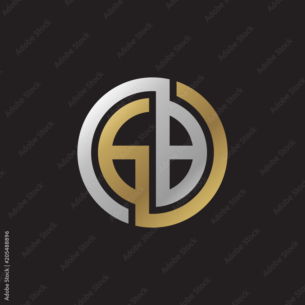 Initial letter GB, looping line, circle shape logo, silver gold color on black background Initial letter GB, looping line, circle shape logo, silver gold color on black background