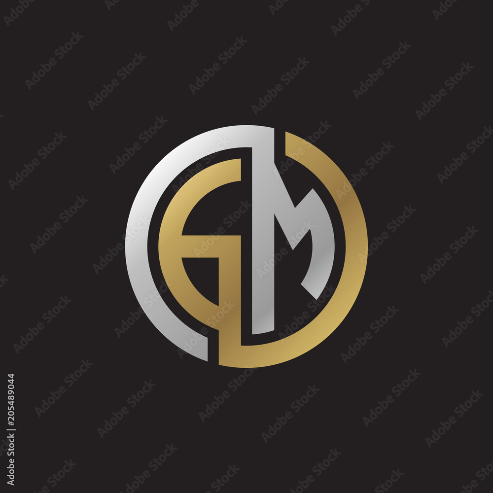 Gm letter logo in a circle, gold and silver colored. vector design wall  mural • murals gm, m, web