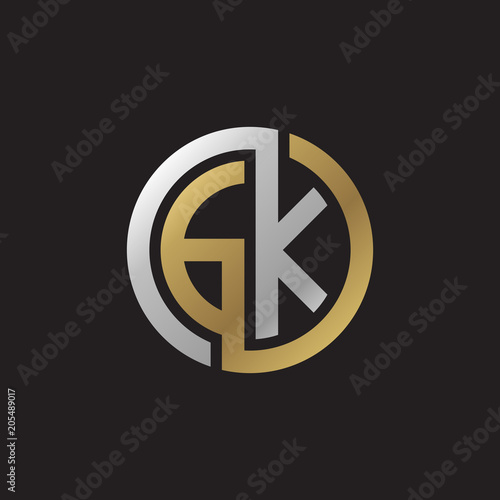 Initial Letter Gk Looping Line Circle Shape Logo Silver Gold Color On Black Background Stock Vector Adobe Stock