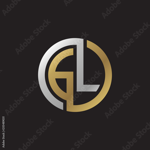 Initial letter GL, looping line, circle shape logo, silver gold color on black background