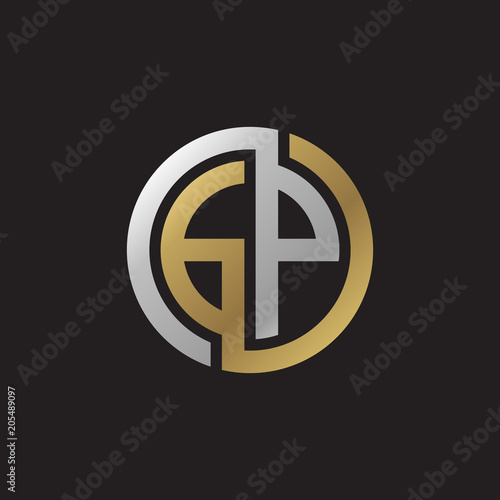 Initial letter GP, looping line, circle shape logo, silver gold color on black background