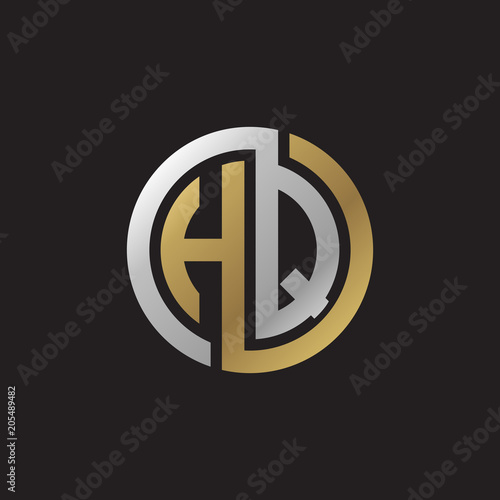Initial letter HQ, looping line, circle shape logo, silver gold color on black background