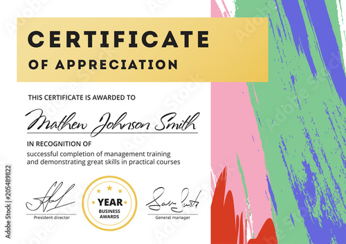Certificate of appreciation template design. Elegant business diploma layout for training graduation or course completion. Vector background illustration.