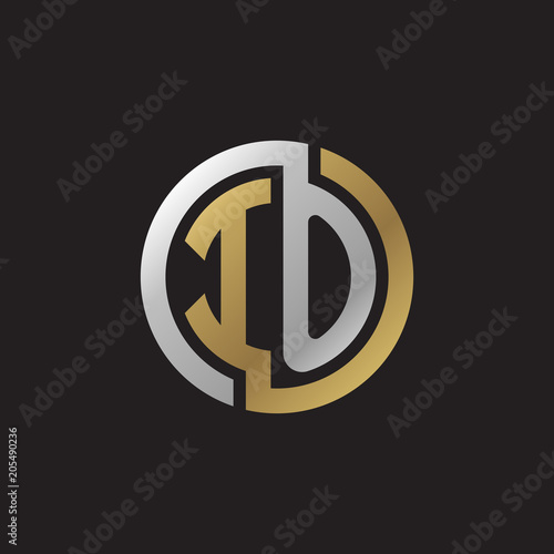 Initial letter IO, looping line, circle shape logo, silver gold color on black background