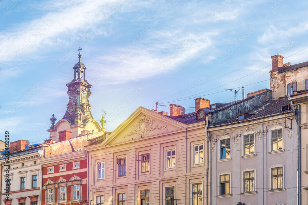 View of Lviv old buildings. Ukraine