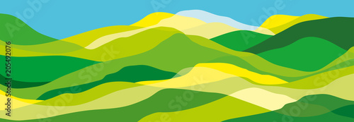 Multicolored mountains, green and yellow waves, abstract shapes, modern background, vector design Illustration for you project