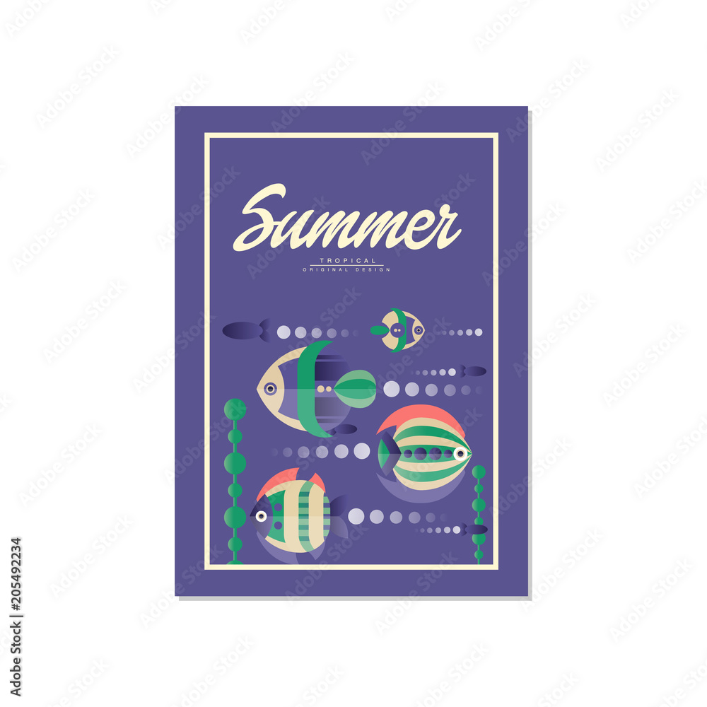 Summer banner template orifinal design, trendy seasonal background with fish for poster, flayer, postcard, cover, brochure, prints, invitation vector Illustration Summer banner template orifinal design, trendy seasonal background with fish for poster, flayer, postcard, cover, brochure, prints, invitation vector Illustration