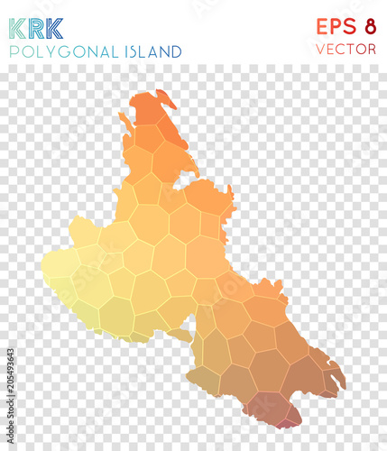 Krk polygonal map, mosaic style island. Appealing low poly style, modern design. Krk polygonal map for infographics or presentation.
