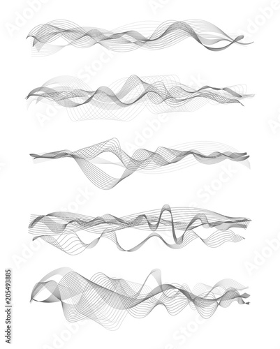 Vector music sound waves set. Audio digital equalizer technology, console panel, pulse musical.