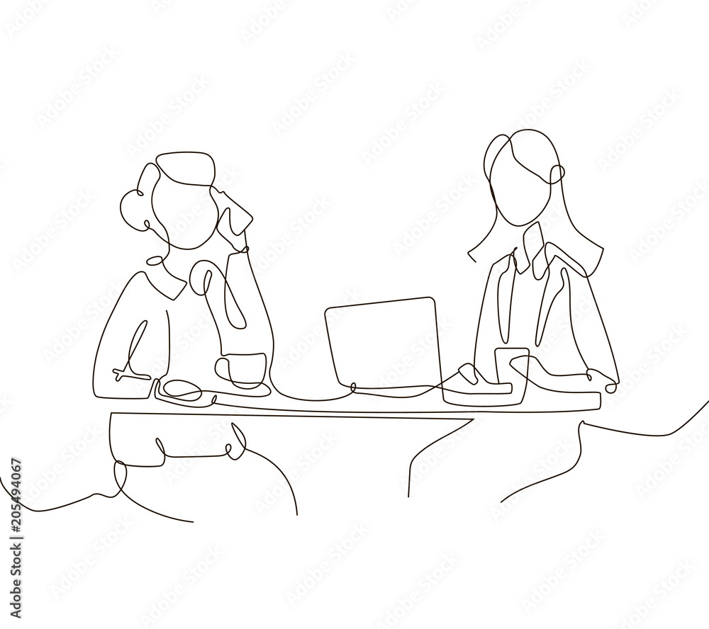 Office workers - one line design style illustration Office workers - one line design style illustration