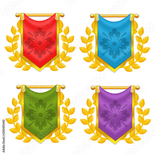 Set of Knight Flag with Laurel and Symbol