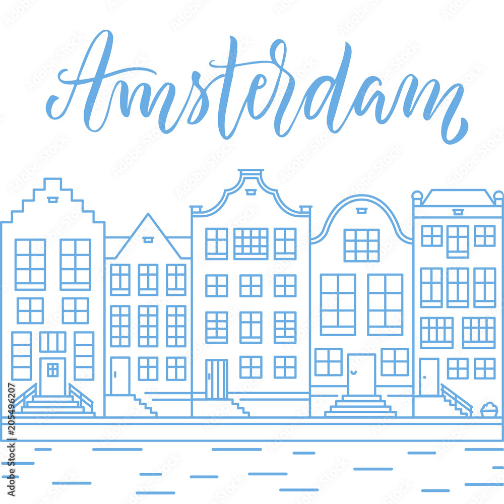 Amsterdam city line art and modern calligraphy illustration Vol.1.