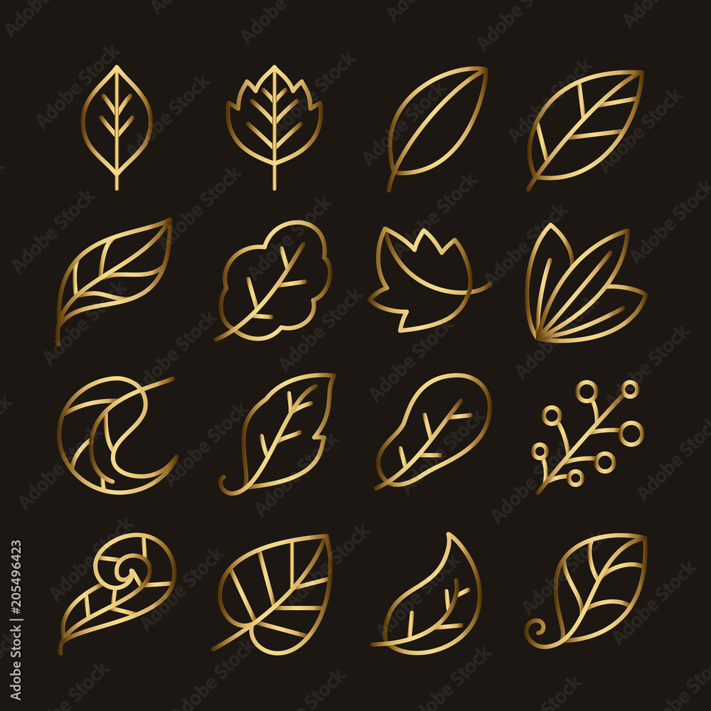 Golden Leaves Icon set Vector
