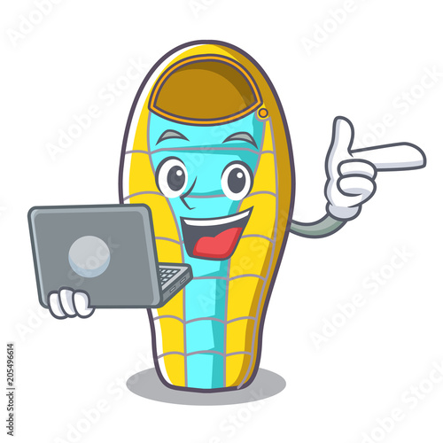 With laptop sleeping bad character cartoon